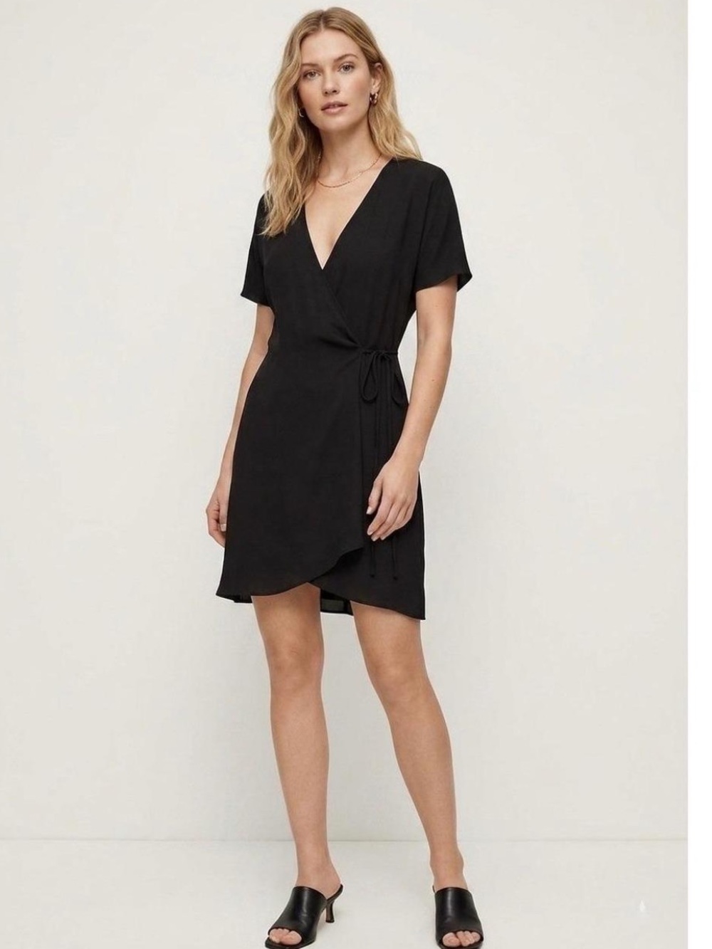 Babaton Murphy Wrap Dress Black V Neck Short Sleeve Mini Dress XS